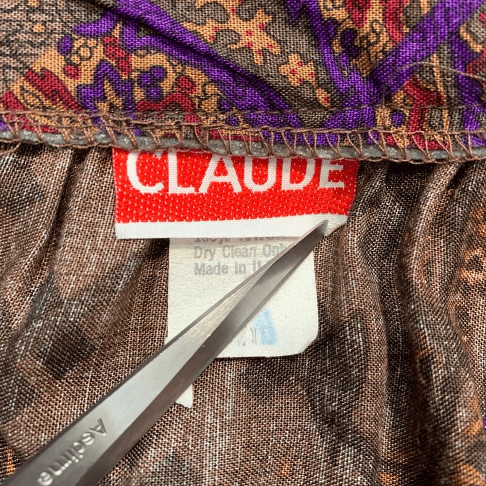 Vintage 90s Flowing Midi Skirt Taupe Purple Paisley Lattice Plaid Print Romantic - Picture 7 of 10